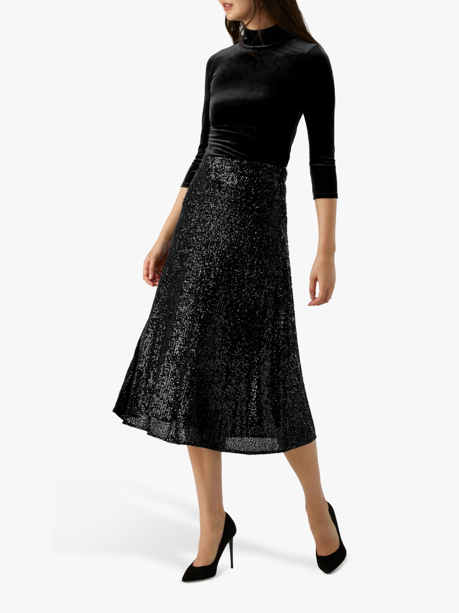 Pure Collection Sequin Midi Skirt, Black