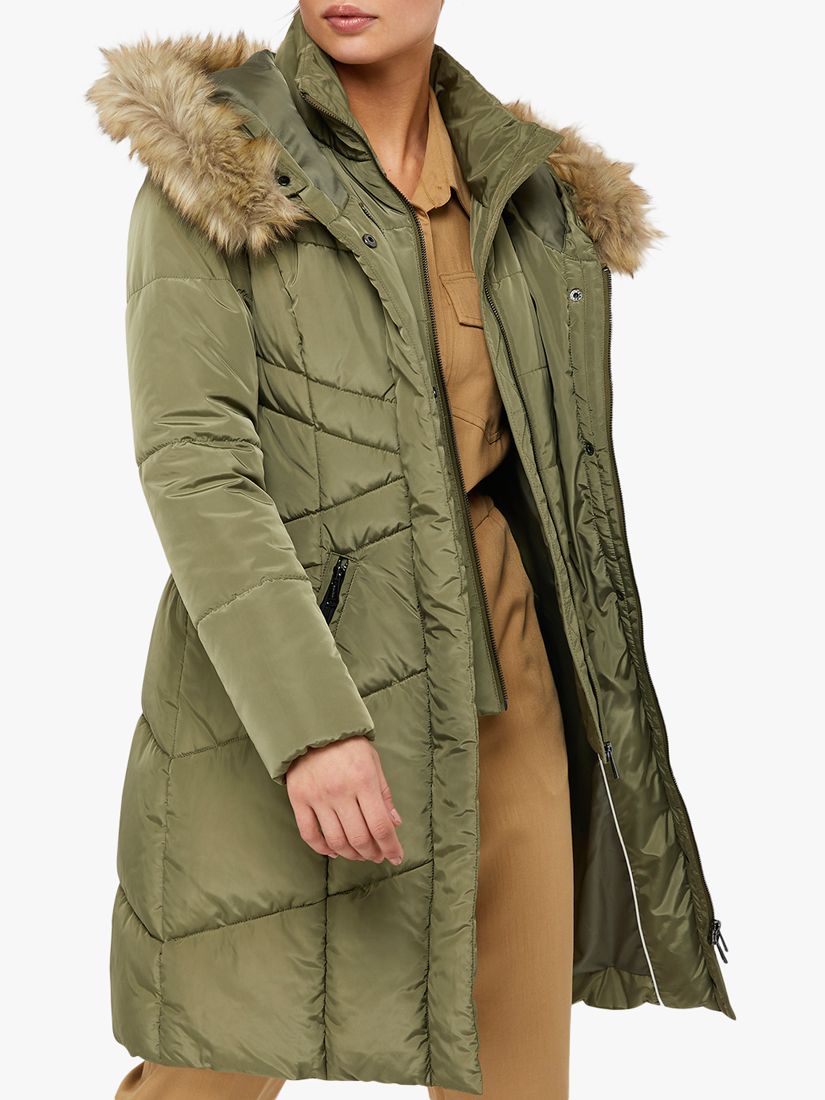 Monsoon Victoria Padded Coat, Khaki at John Lewis & Partners