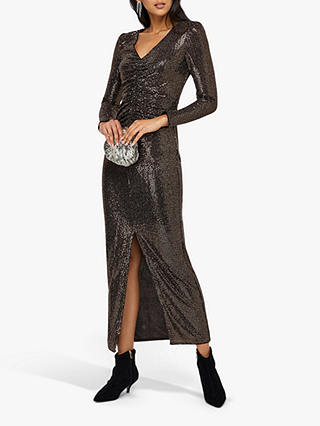 Monsoon Rhiannon Ruched Glitter Maxi Dress, Bronze
