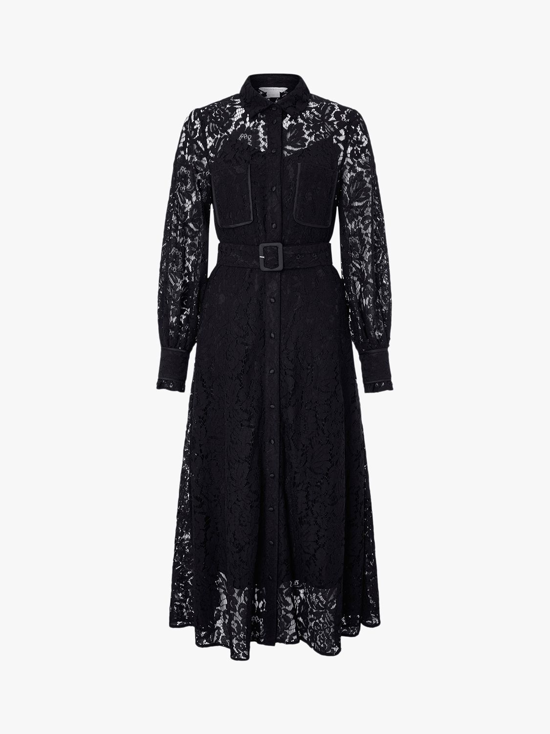 Monsoon Yvie Lace Shirt Dress, Black, 8