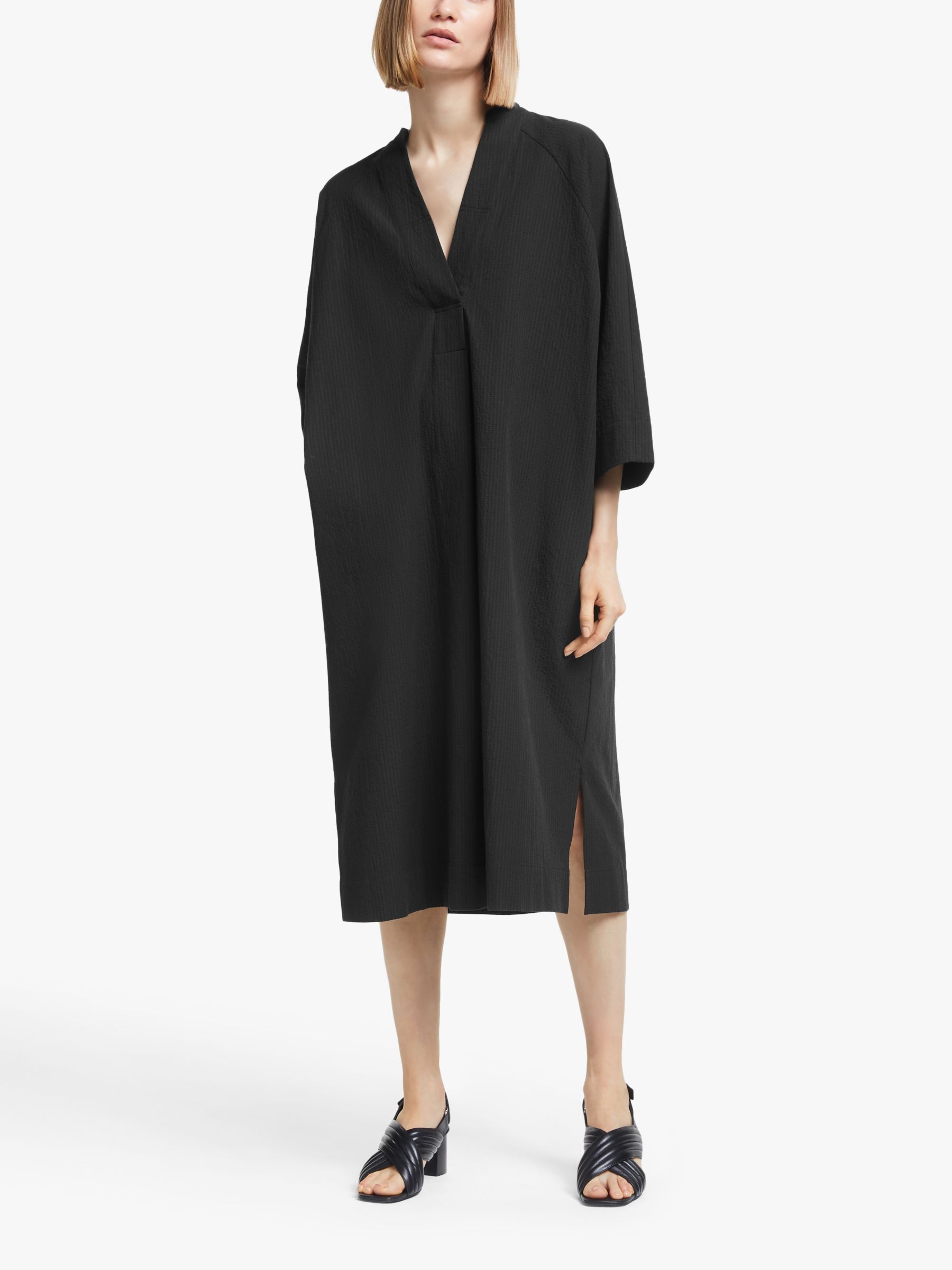 Kin Textured Grown On Sleeve Dress, Black at John Lewis & Partners