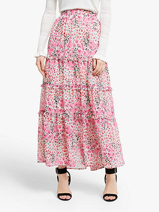 Somerset by Alice Temperley Orchid Animal Print Tiered Midi Skirt, Pink/Multi
