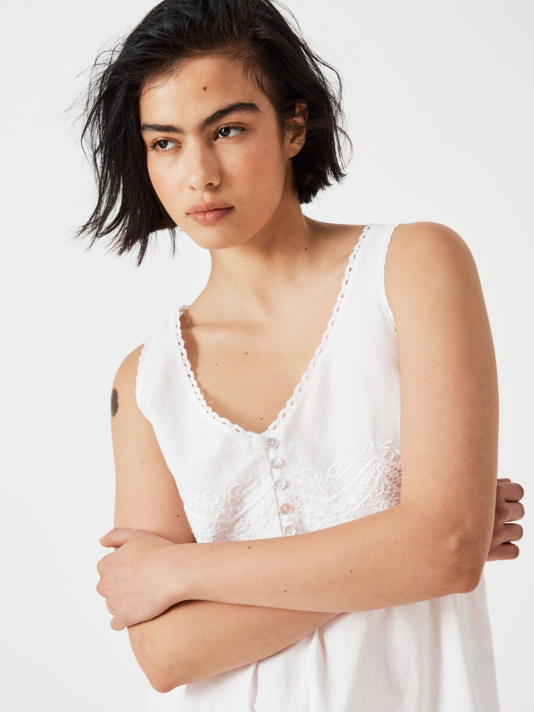 John Lewis Bobbie Embroidered Sleeveless Nightdress, White at John Lewis &  Partners