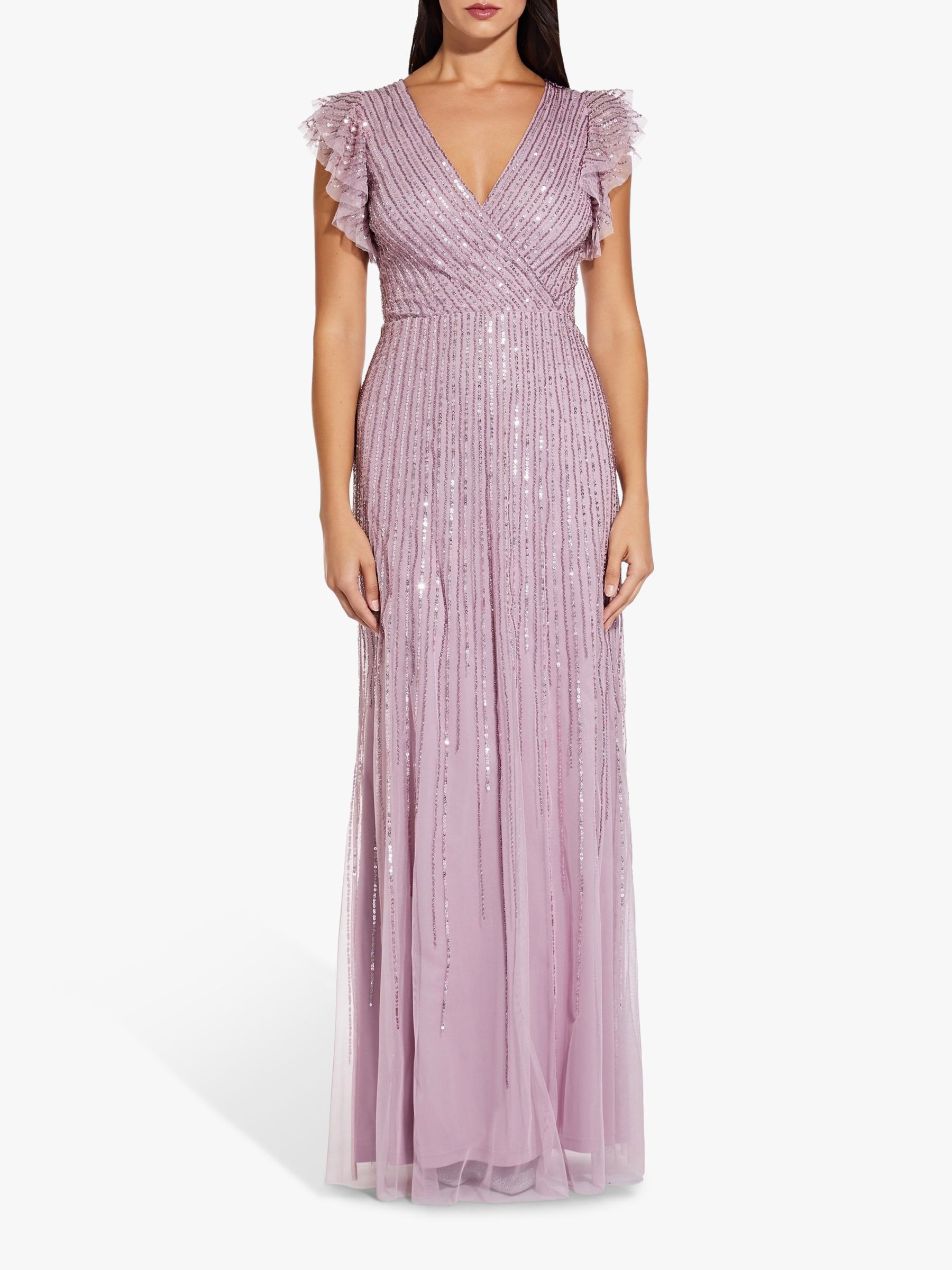 Adrianna Papell Beaded Flutter Gown, Moonlight Lilac