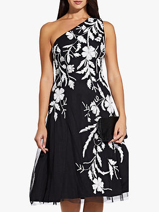 Adrianna Papell Asymmetric Embellished Dress, Black/Ivory