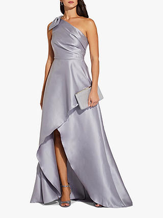 Adrianna Papell Mikado High Low Long Maxi Dress, Silver