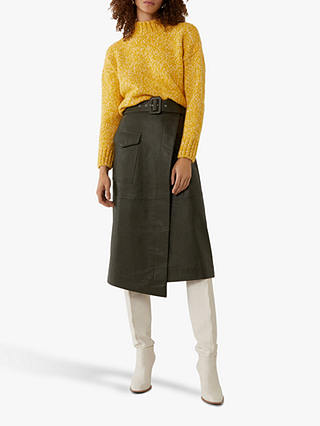 Oasis Tweed Knit Funnel Neck Jumper, Yellow