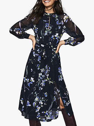 Reiss Hetty Floral Midi Dress, Navy/Violet