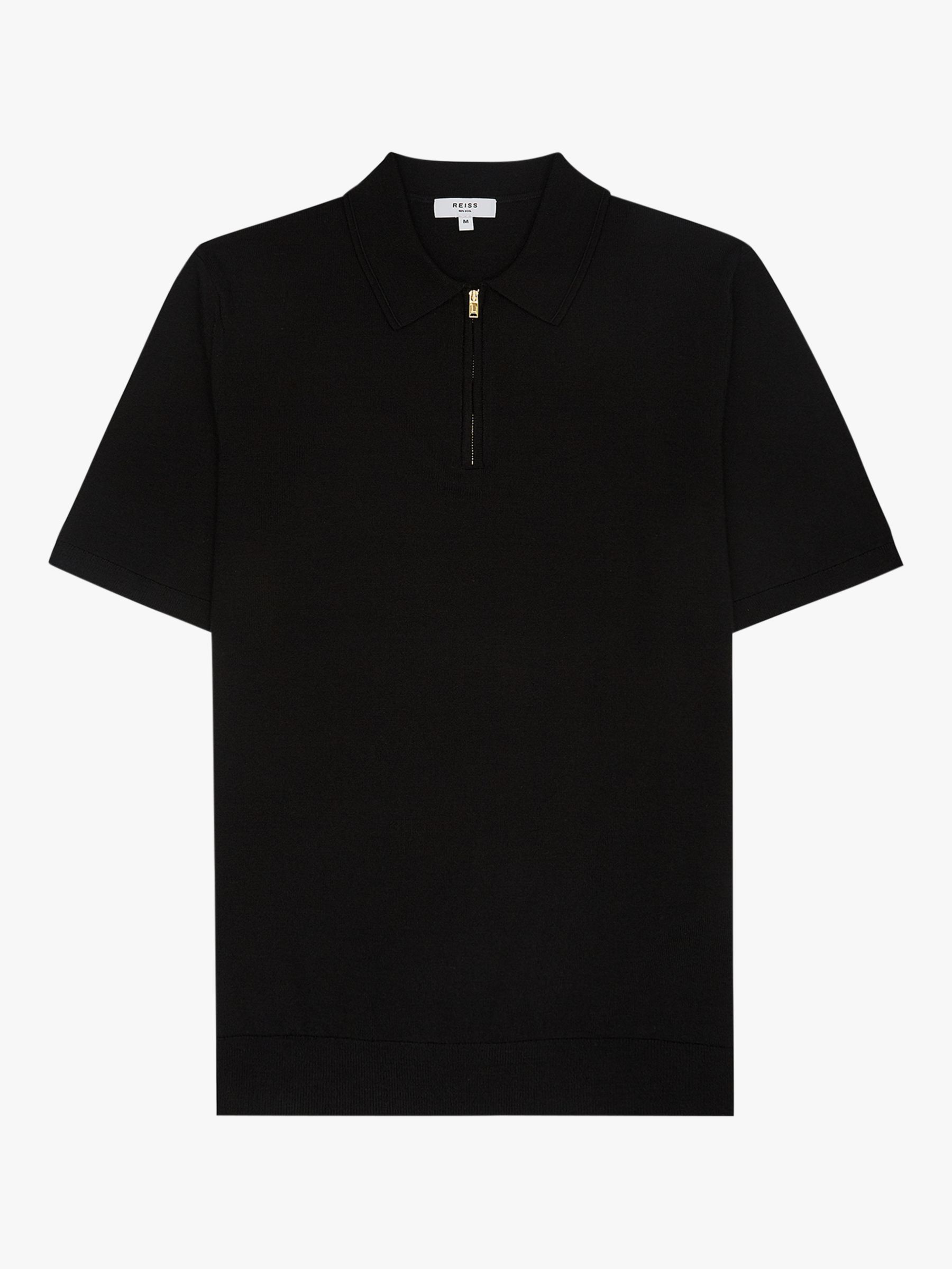 Reiss Maxwell Merino Zip Neck Polo Shirt, Black at John Lewis & Partners