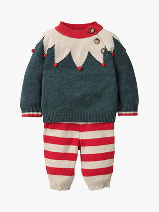 Mini Boden Baby Christmas Elf Jumper and Trousers Set, Pack of 2, Green