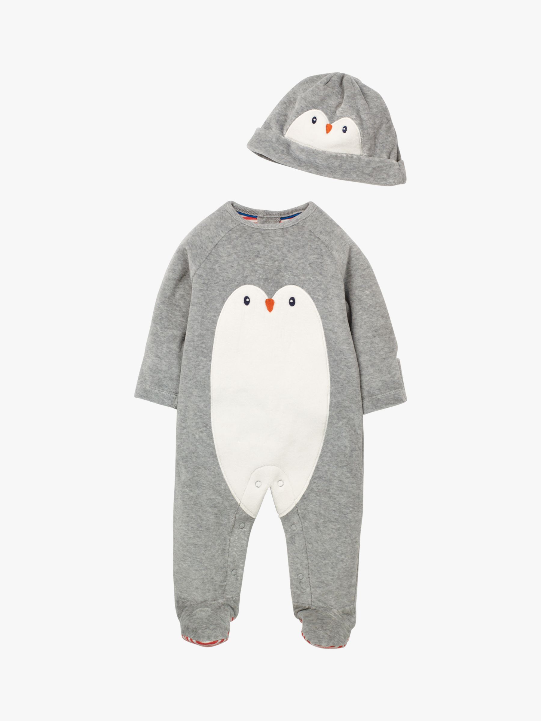 Mini Boden Baby Penguin Jersey Romper And Hat Set, Shale Grey at John ...