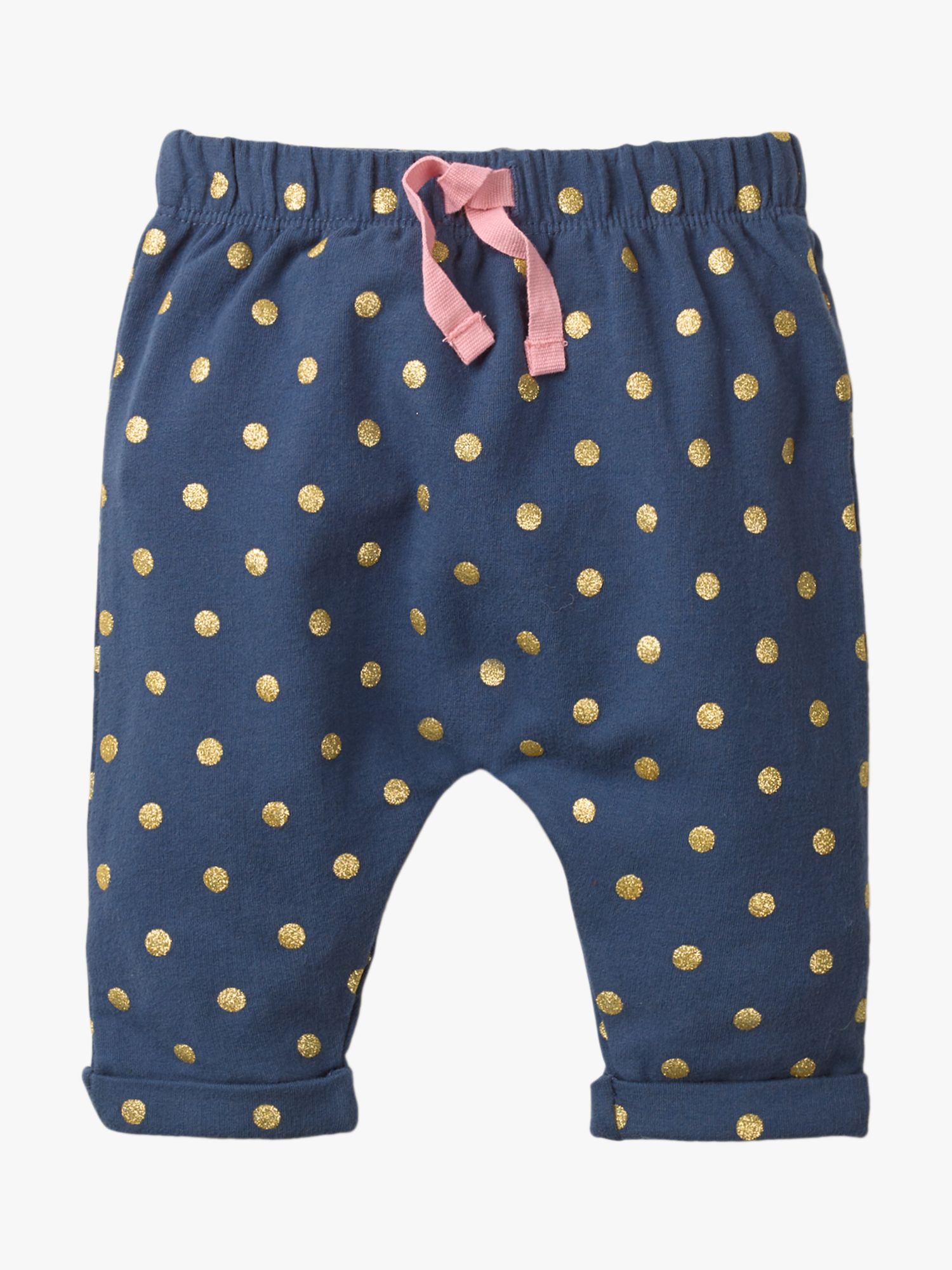 Mini Boden Baby Sparkle Spot Jersey Trousers, Blue/Gold