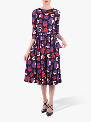 Jolie Moi Roll Collar Floral Print Midi Dress, Black/Multi