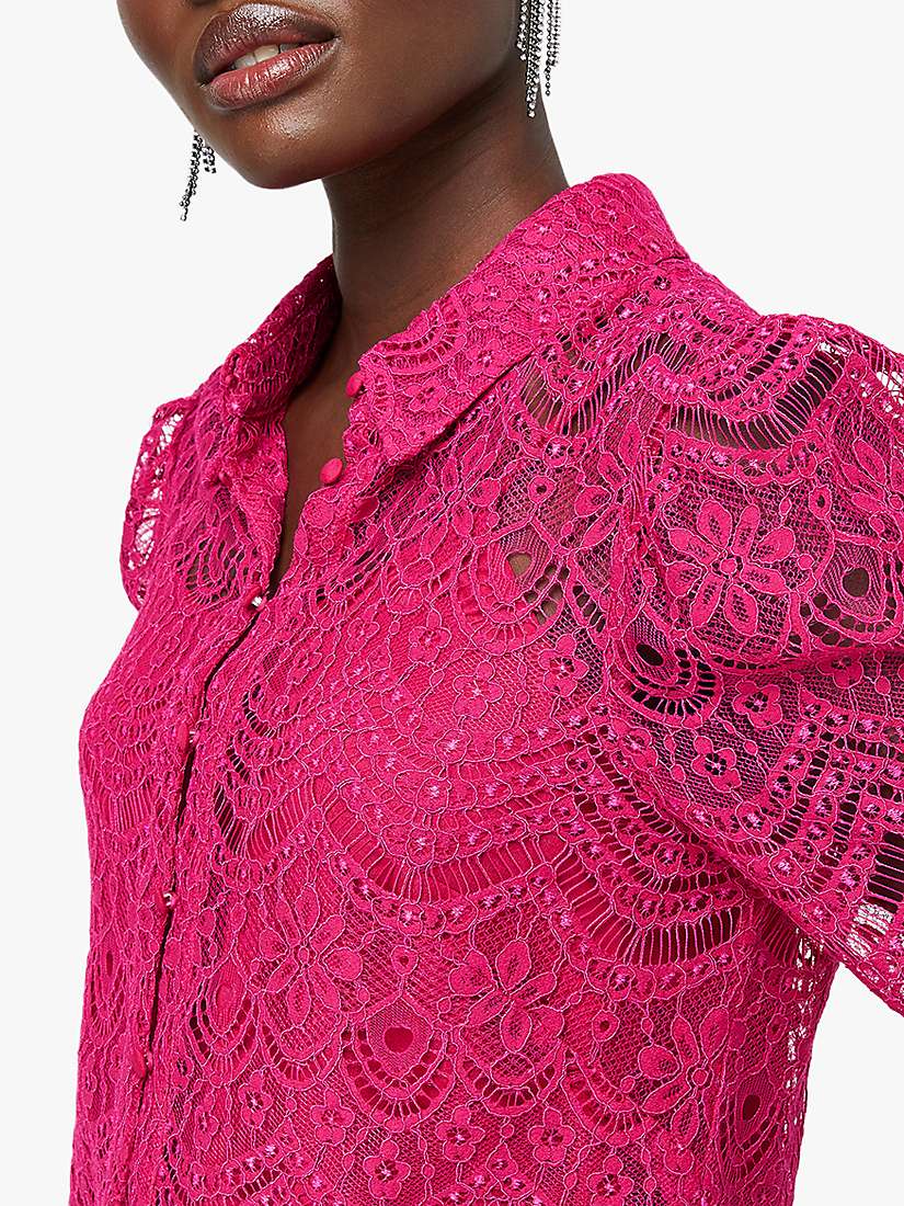 Buy Monsoon Primrose Lace Puff Sleeve Blouse, Pink Online at johnlewis.com