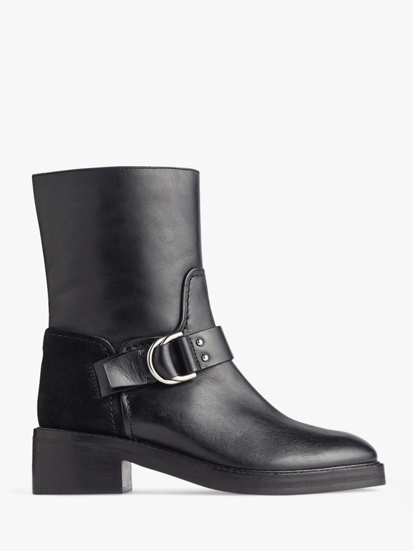 Jigsaw Alstone Biker Leather Ankle Boots, Black at John Lewis & Partners