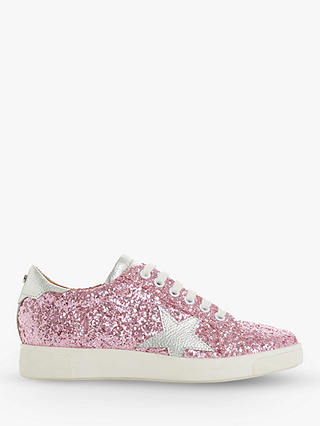 Dune Edris Glitter Lace Up Star Trainers, Pink