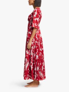 John Lewis & Partners Martinique Tiered Maxi Kaftan Dress, Flame, S