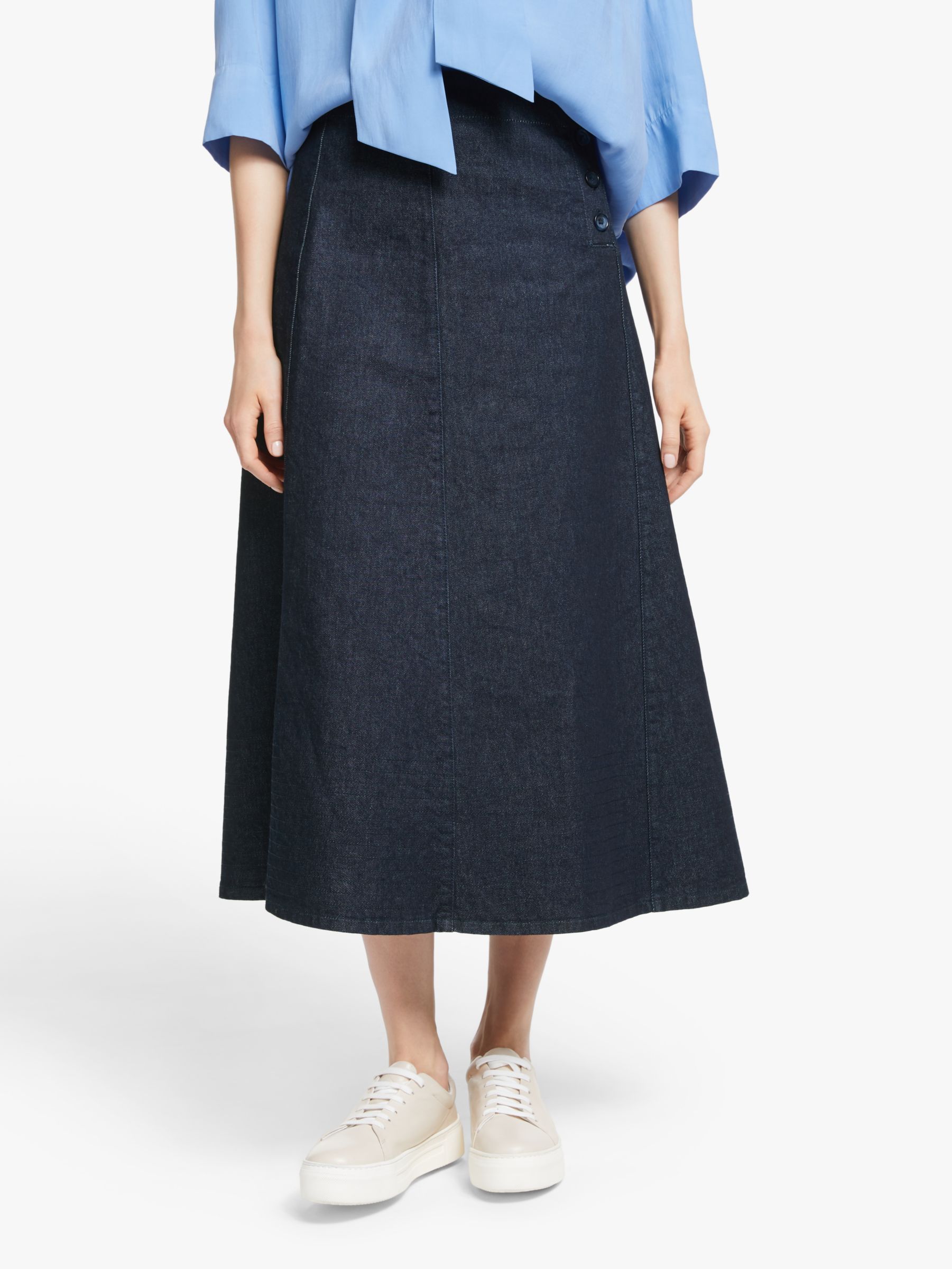 Kin Button Waist A-Line Denim Skirt, Blue