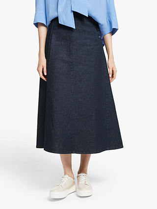 Kin Button Waist A-Line Denim Skirt, Blue