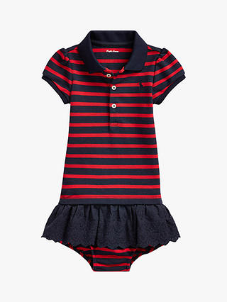 Ralph Lauren Baby Stripe Dress and Knickers Set, Red