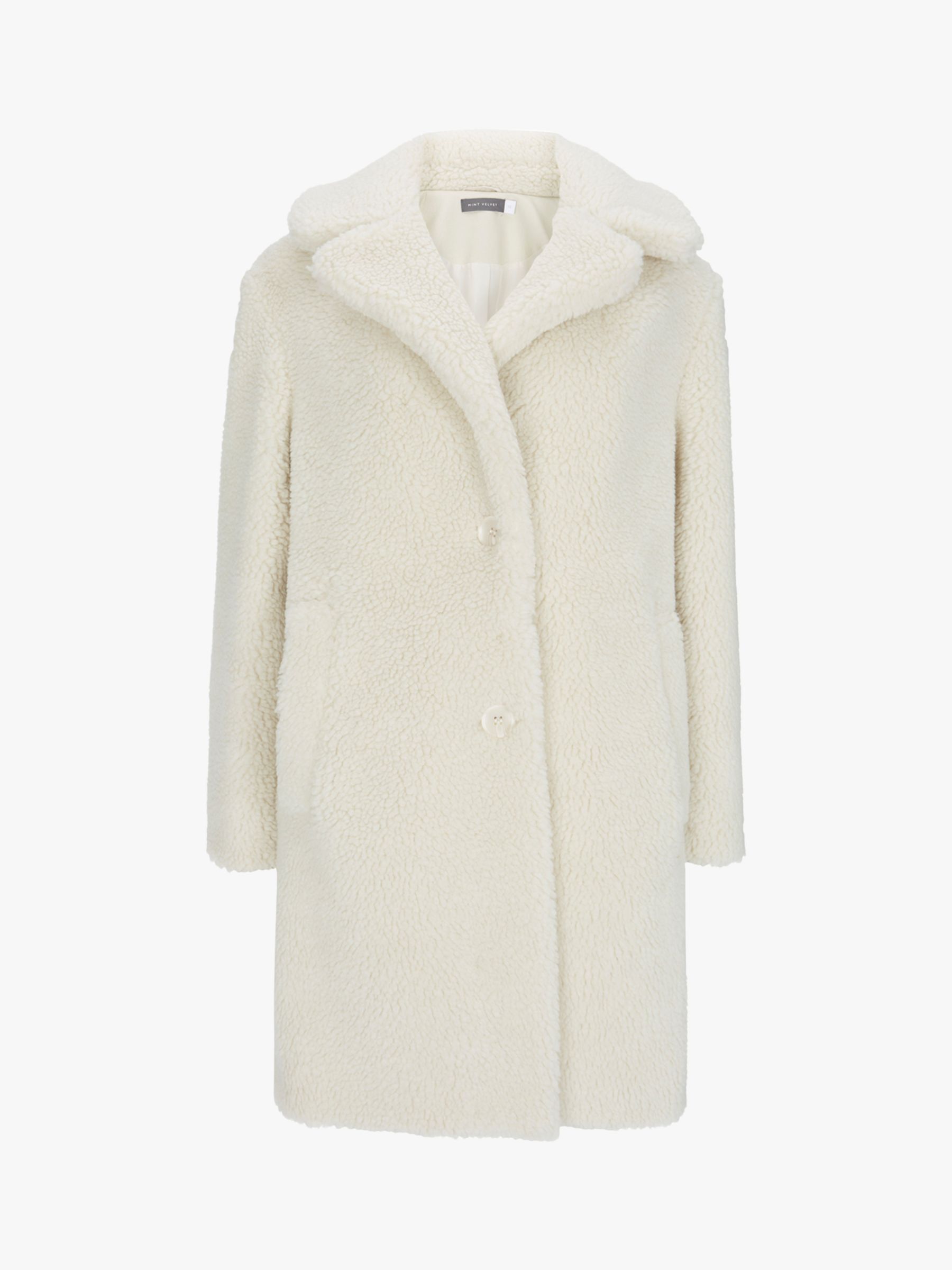 Mint Velvet Teddy Faux Fur Coat, Cream, 6