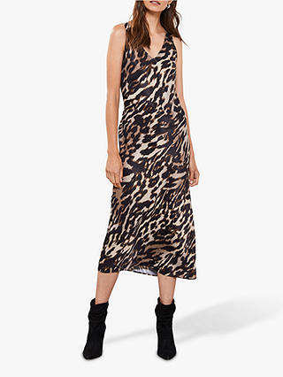 Mint Velvet Josie Leopard Print V-Neck Midi Dress, Multi