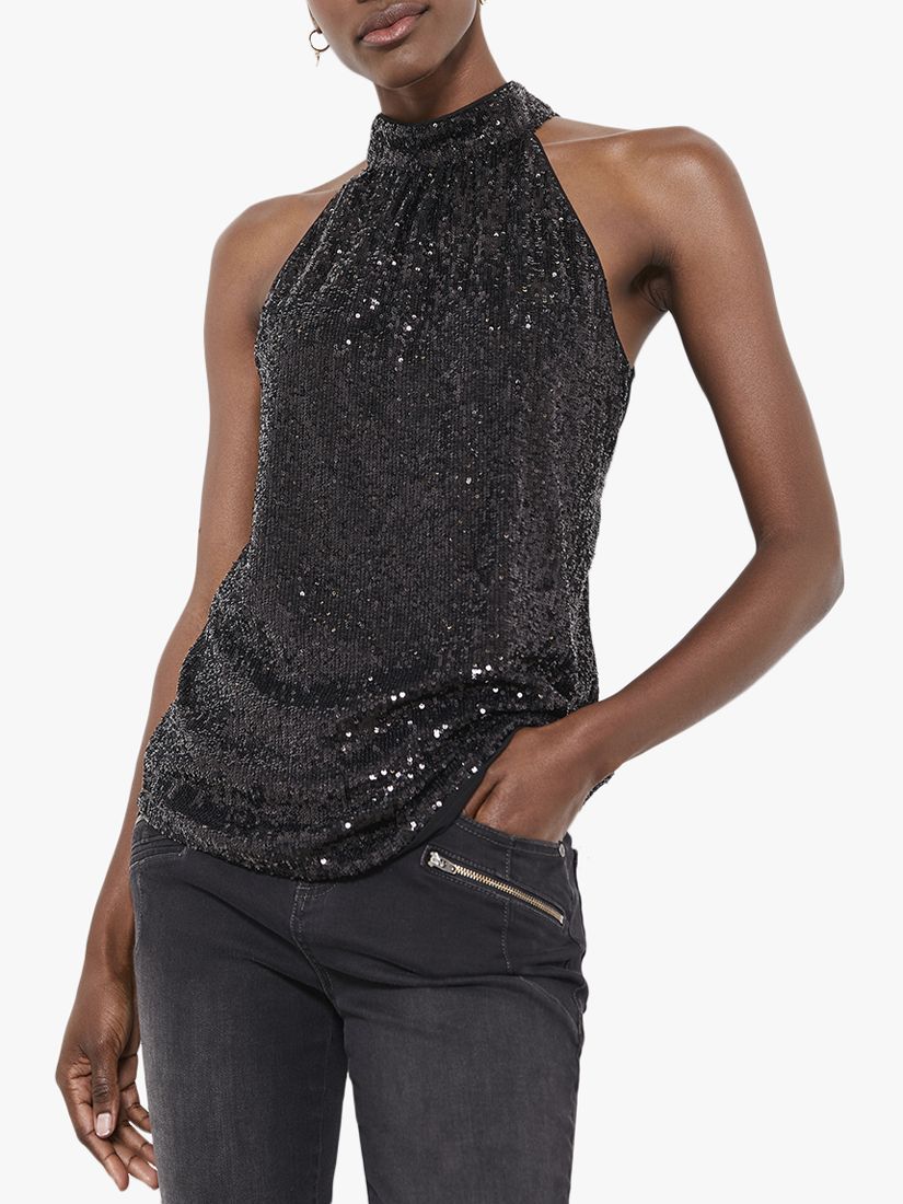 black sequin halter top