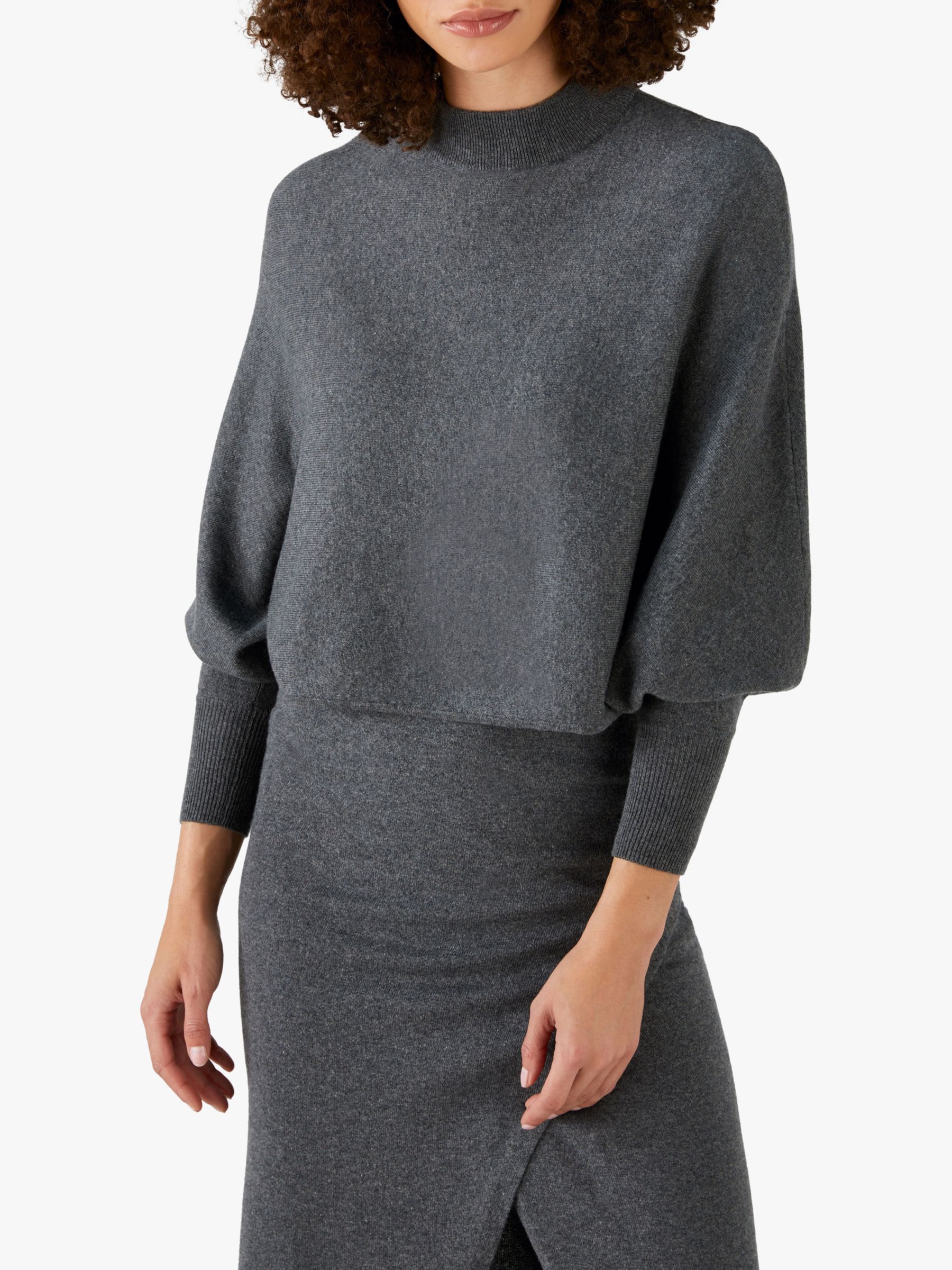 Pure Collection Batwing Crop Jumper, Charcoal