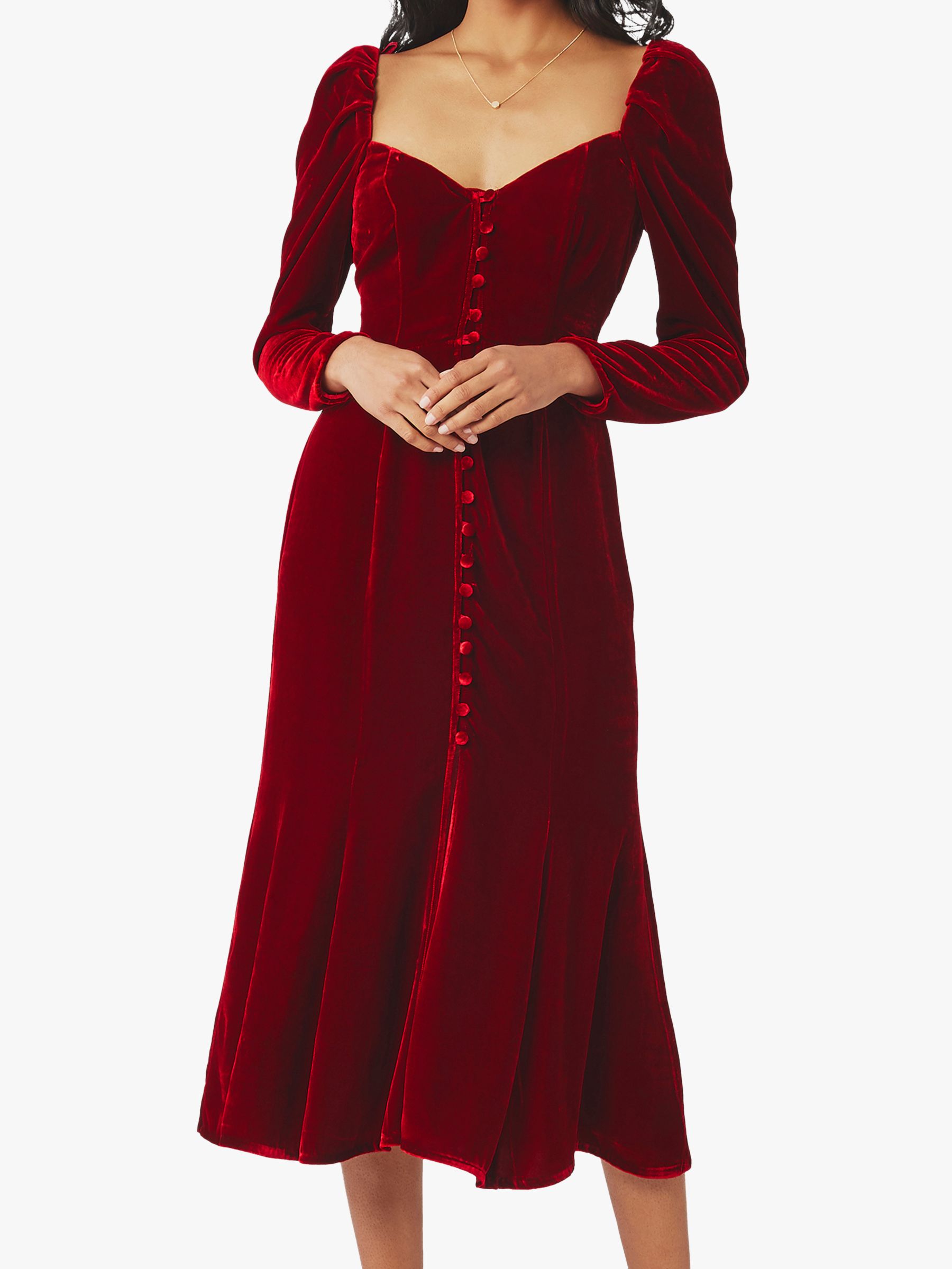 Ghost Sydney Silk Velvet Dress, Dark Red