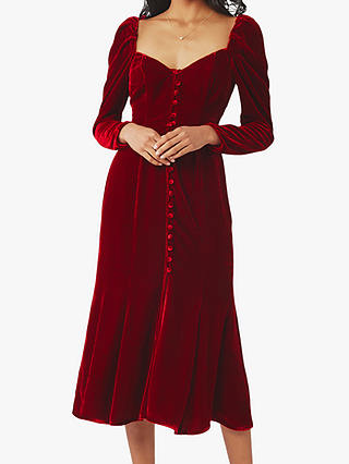 Ghost Sydney Silk Velvet Dress, Dark Red