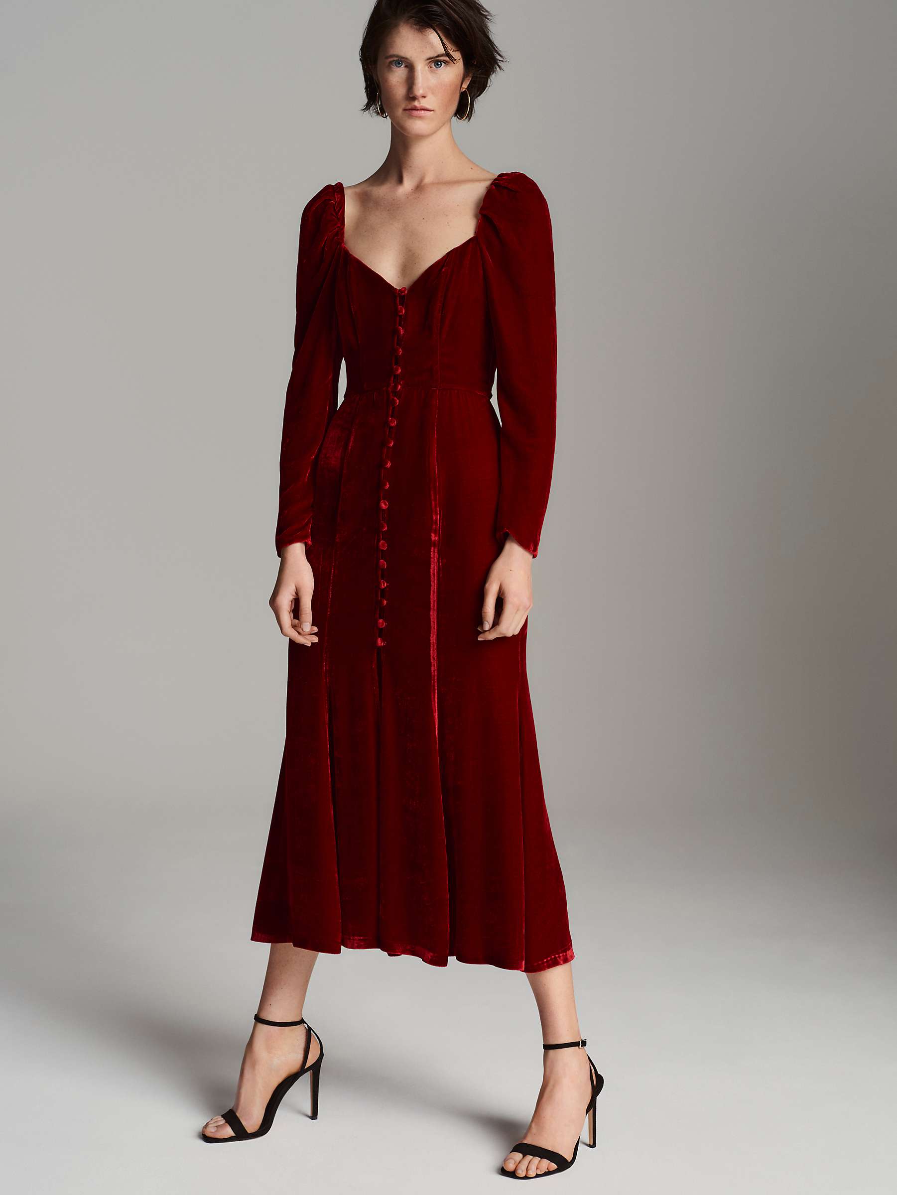 Ghost Sydney Silk Velvet Dress, Dark Red at John Lewis & Partners
