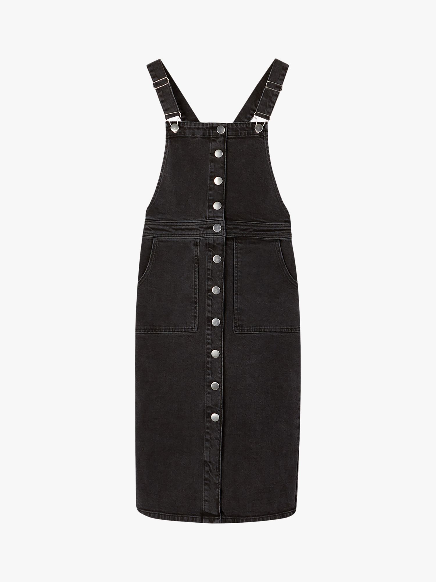 Warehouse Denim Midi Pinafore Dress, Black, 12