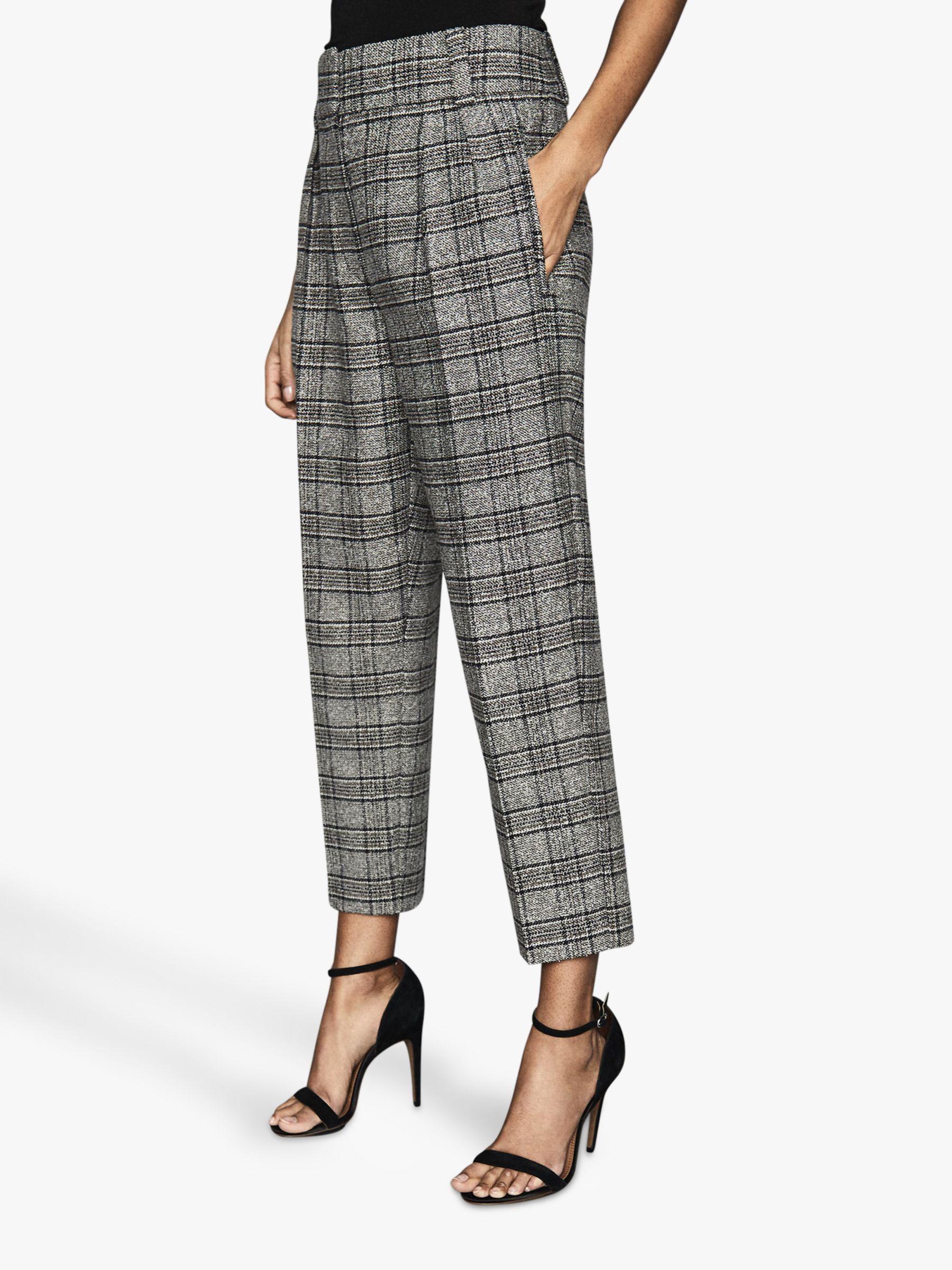Reiss Arya Checked Pleated Front Trousers, Multi at John Lewis & Partners