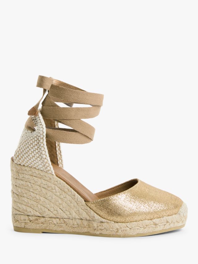 AND/OR Karina Leather Espadrille Wedge Heel Sandals, Gold, 4