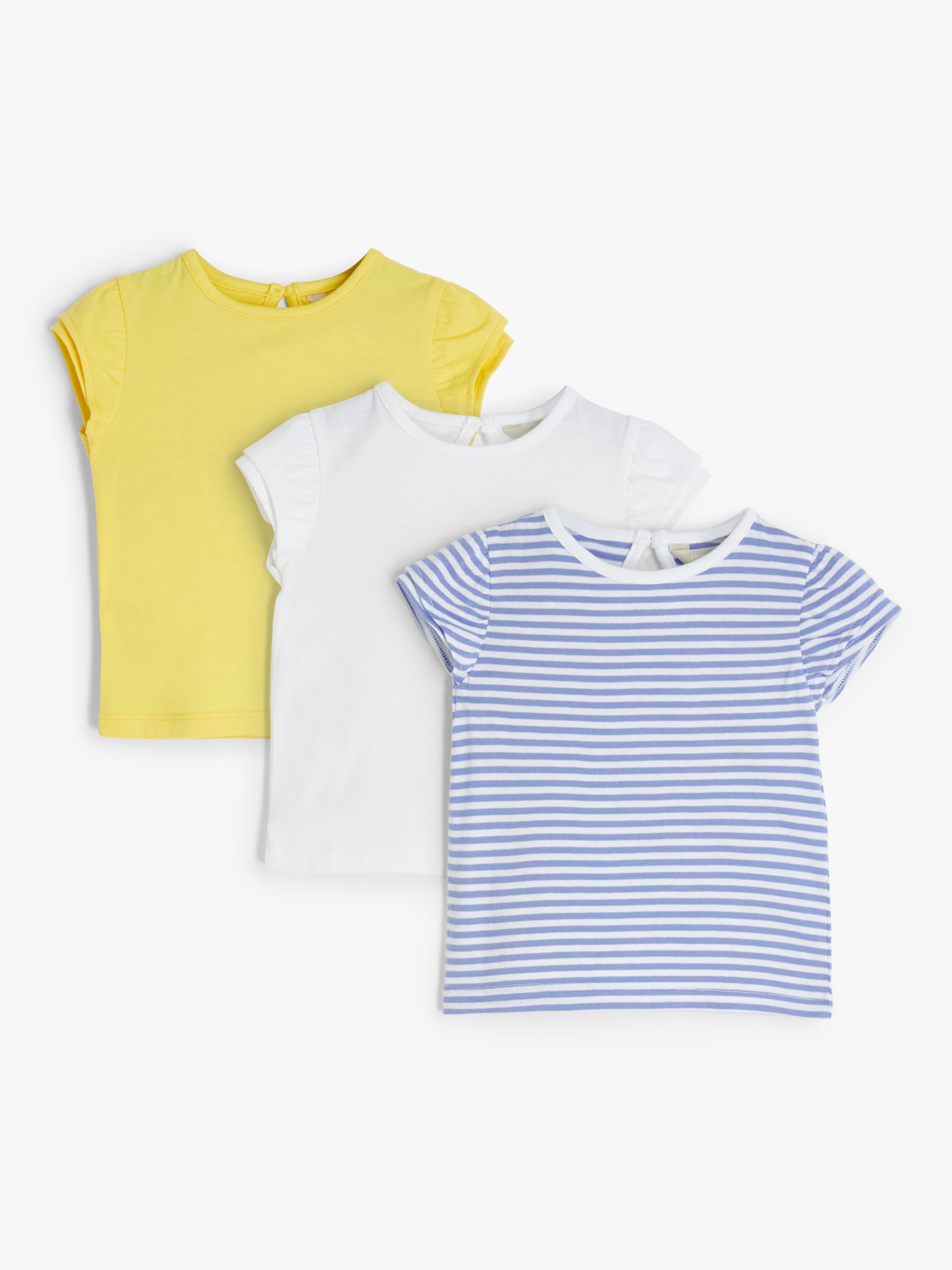 John Lewis & Partners Baby Frill Sleeve T-Shirt, Pack of 3, Multi