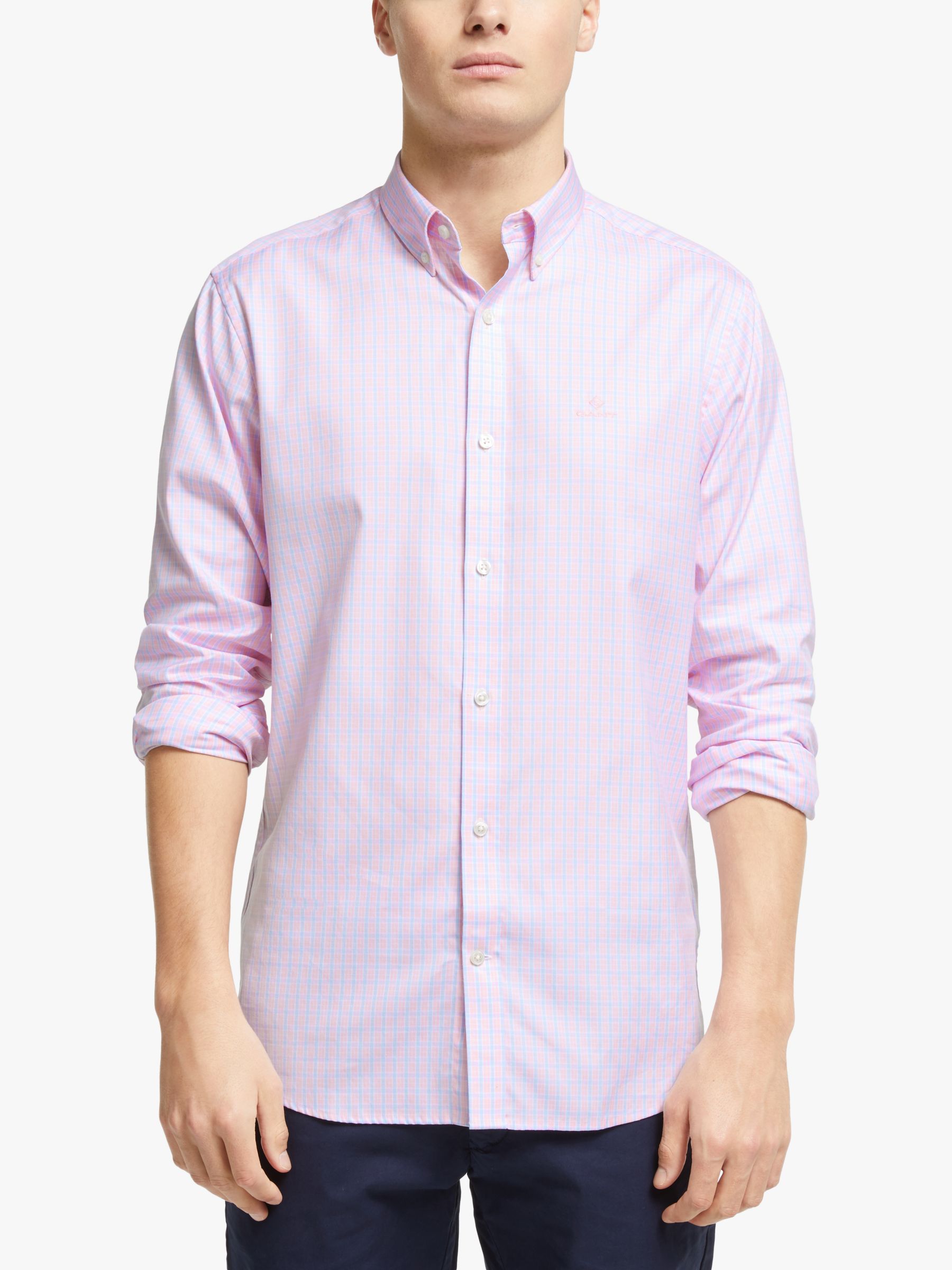GANT Cotton Oxford Check Shirt, Pink at John Lewis & Partners