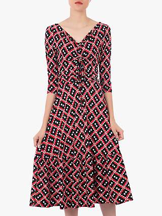 Jolie Moi Print Flounce Hem Midi Dress, Red Geo