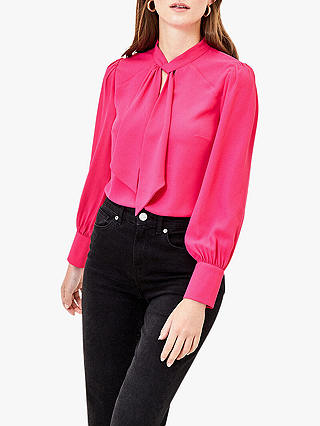 Oasis Pussy Bow Balloon Sleeve Blouse, Bright Pink