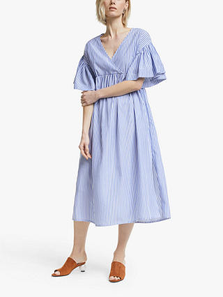 Mother of Pearl Tencel™ V-Neck Stripe Dress, Blue/Ivory