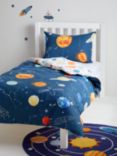 little home at John Lewis Outer Space Glow in the Dark Reversible Cotton Duvet Cover and Pillowcase Set, Navy