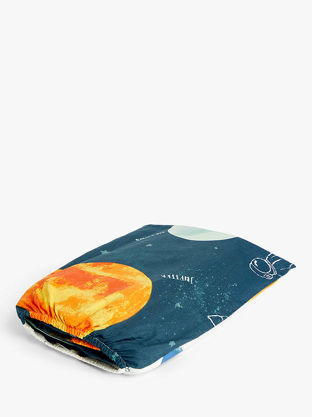 little home at John Lewis Outer Space Glow in the Dark Reversible Cotton Duvet Cover and Pillowcase Set, Single, Navy