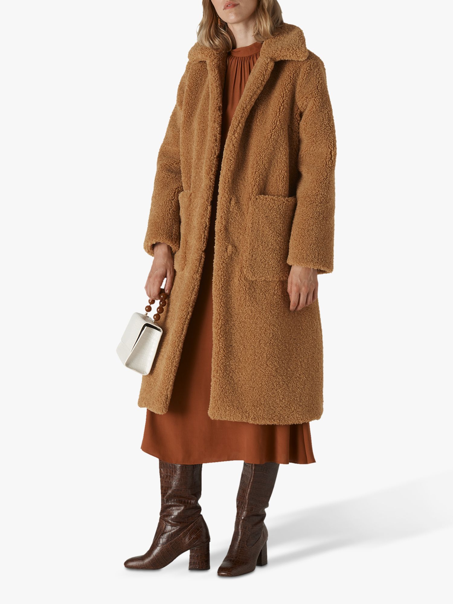 Whistles Teddy Button Up Coat, Neutral