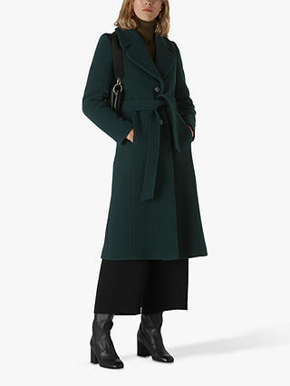 Whistles Alexandra Wool Blend Belted Coat, Dark Green