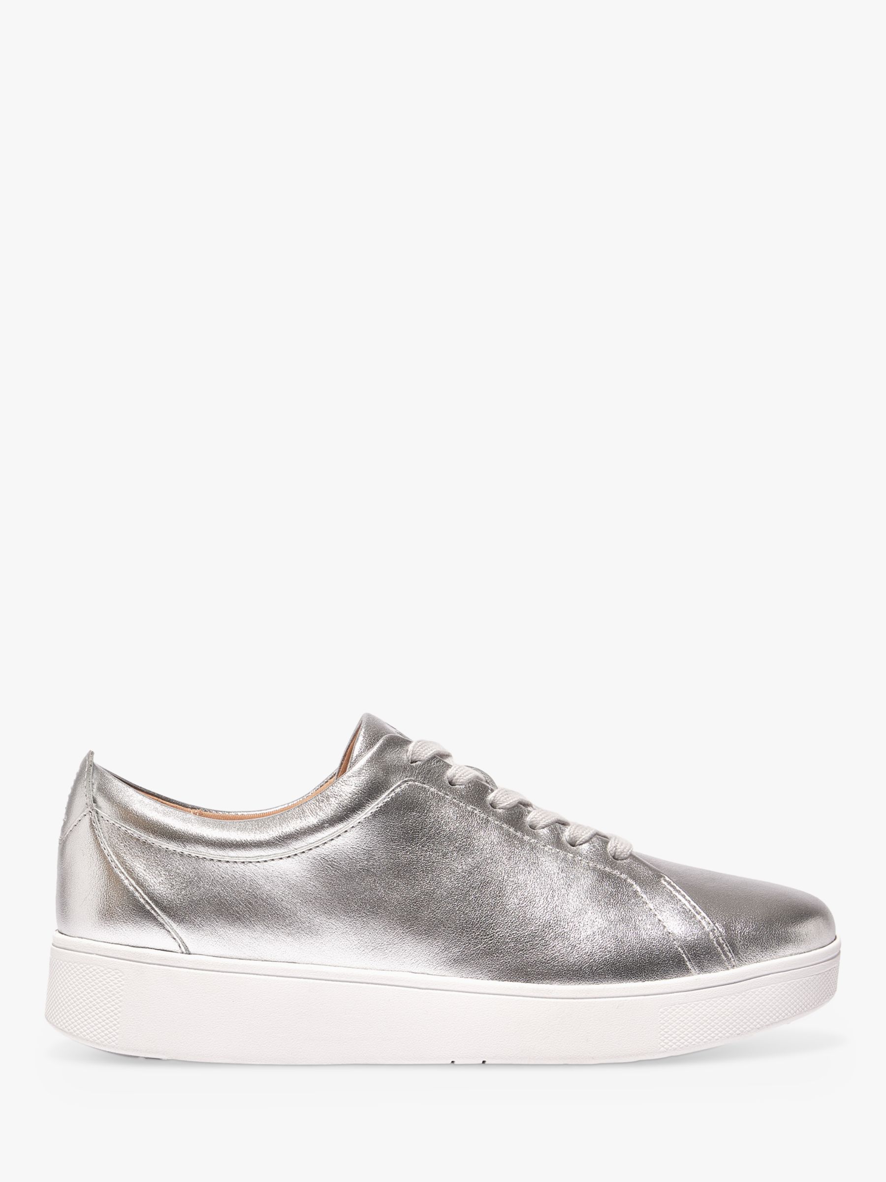 FitFlop Rally Lace Up Leather Trainers, Silver at John Lewis & Partners