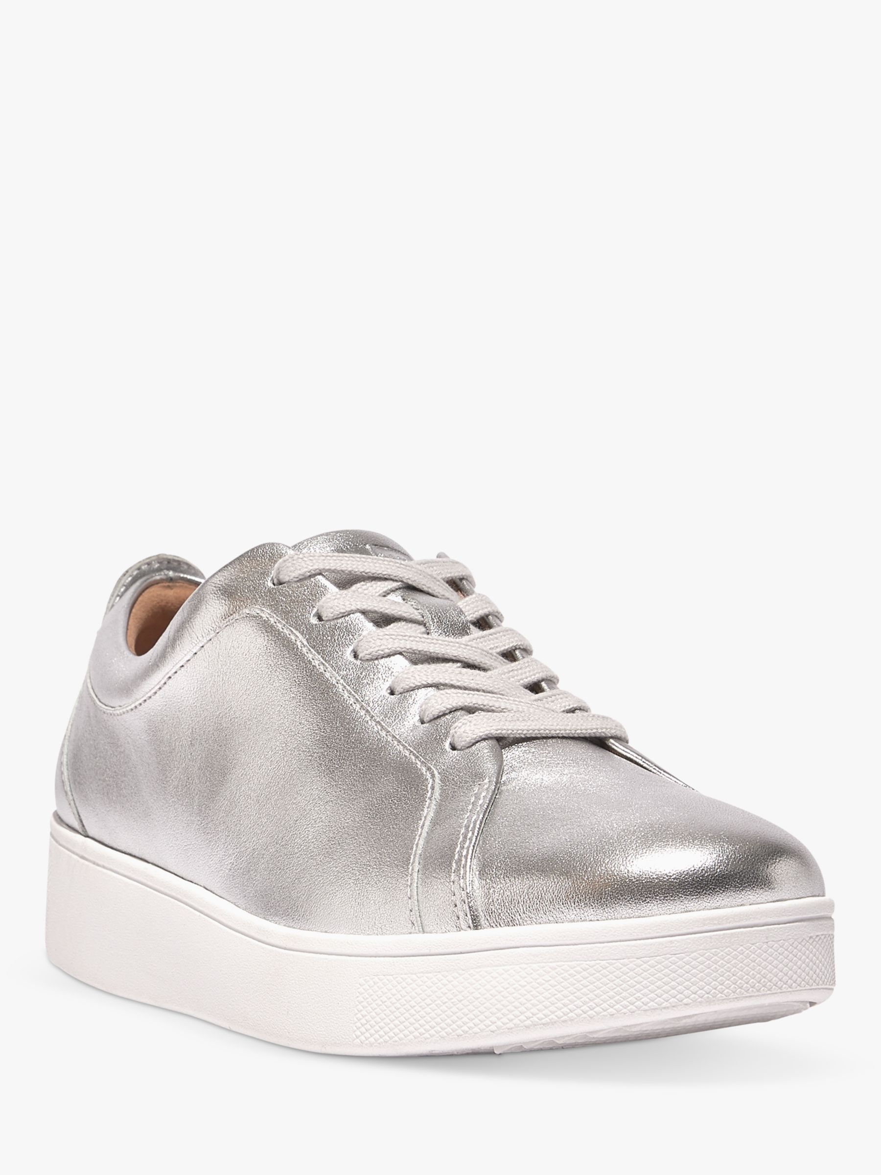 Hush Puppies Camille Lace-Up Leather Trainers, Silver at John