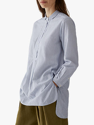 Toast Ticking Stripe Long Shirt, Grey Blue/White