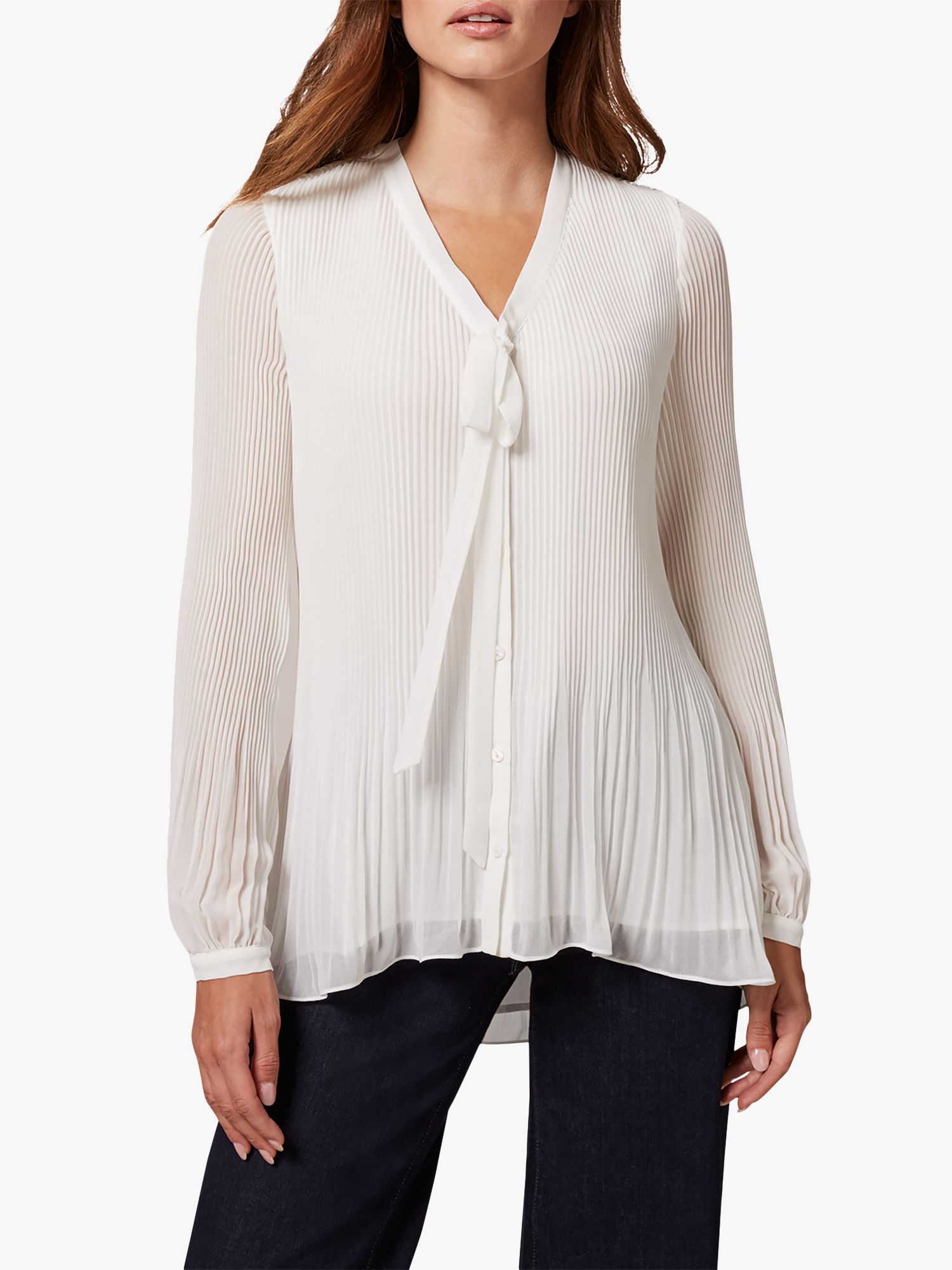 Phase Eight Lily Beth Pleat Tie Neck Blouse, Ivory