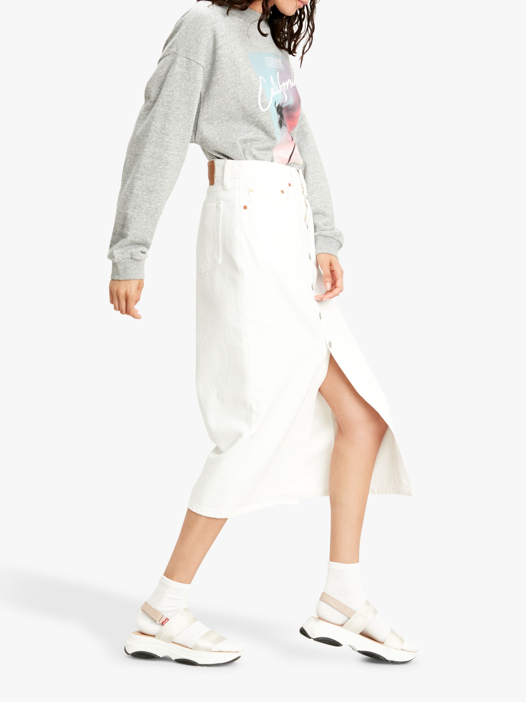 Levi's Button Front Midi Skirt, White Cell
