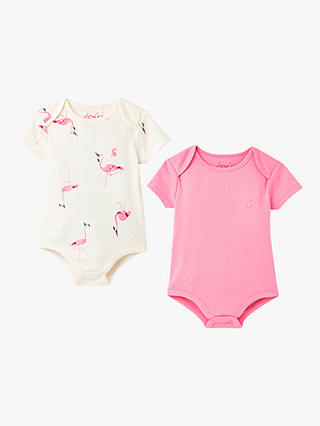 Baby Joule Flamingo Print Bodysuit, Pack of 2, White/Pink