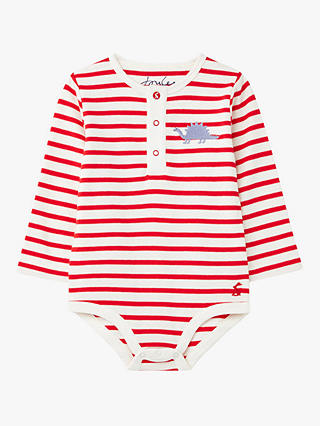 Baby Joule Snazzy Luxe Dinosaur Embroidered Bodysuit, White/Red